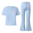 thumbnail image 4 of Glisme Girls Outfit Casual Flare Pants Outfits Two Piece Set Comfy Daily Wear Toddler Kid Autumn Leisure Matching Set Size 8-9 Years Sky Blue, 4 of 4