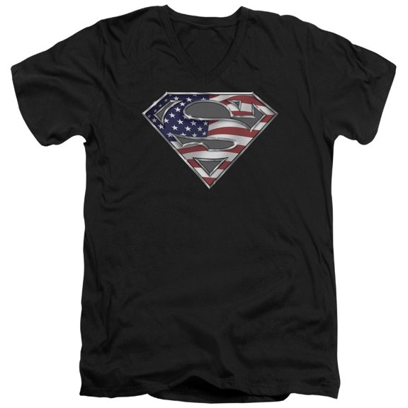 Superman All American Shield Adult V-Neck T-Shirt 30/1 T-Shirt Black