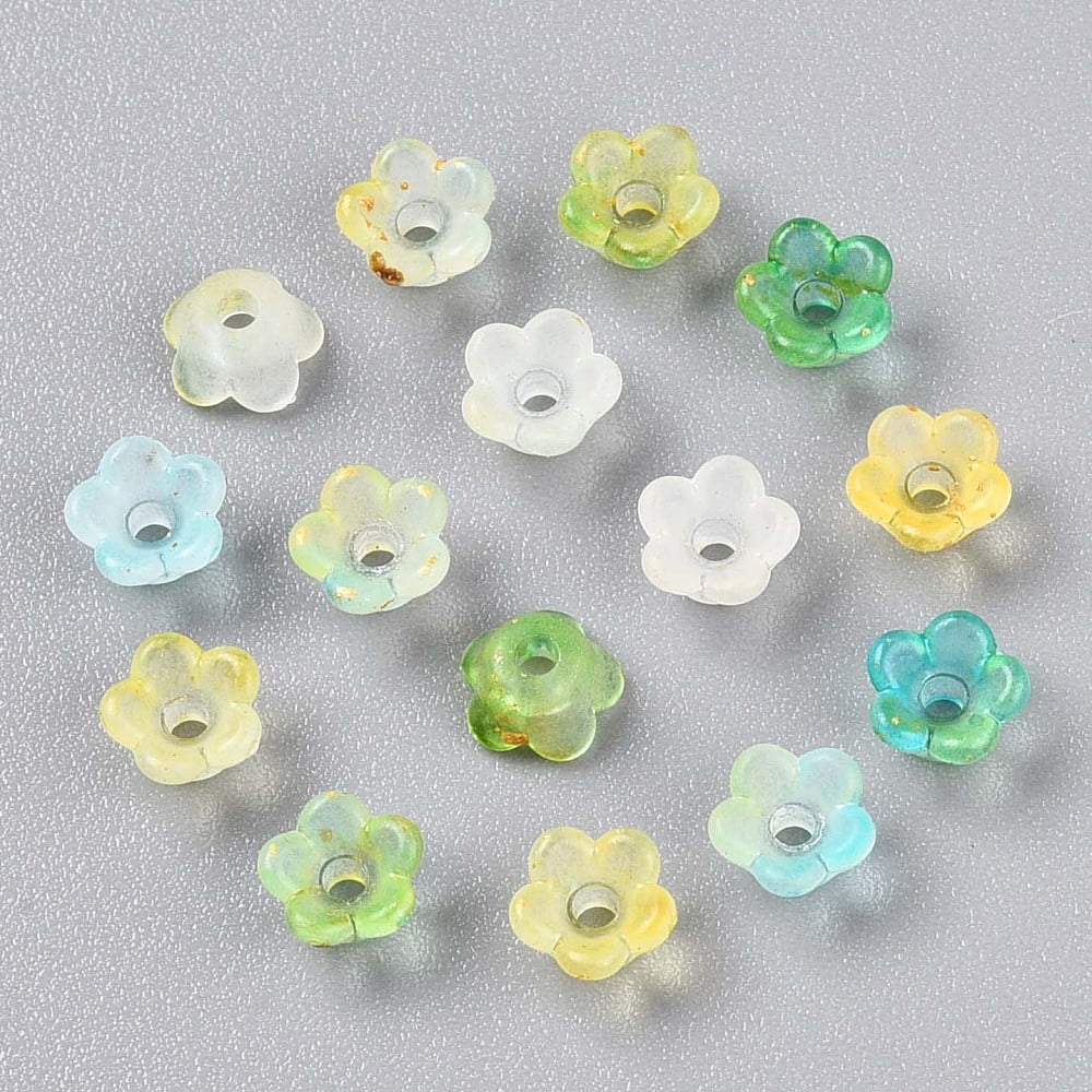 Frosted Transparent Acrylic Beads Flower with Gold Foil Turquoise 5.5~6x3mm Hole: 1.5mm about 10860pcs/500g.