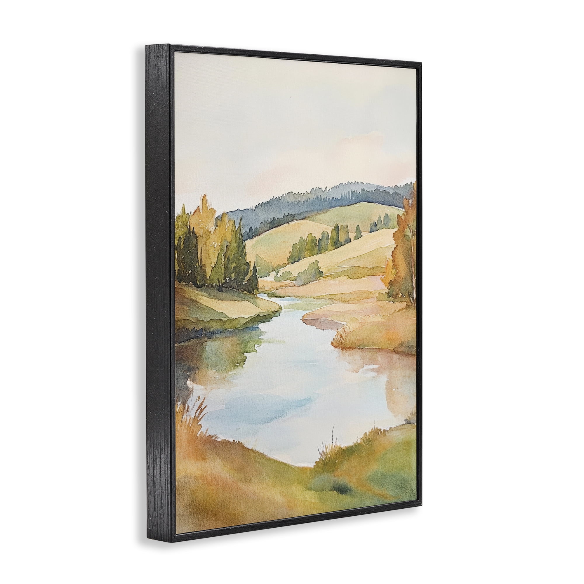 Stupell Industries Serene Watercolor Lake Escape Black Framed Giclee Art, design by Petal Prints Design