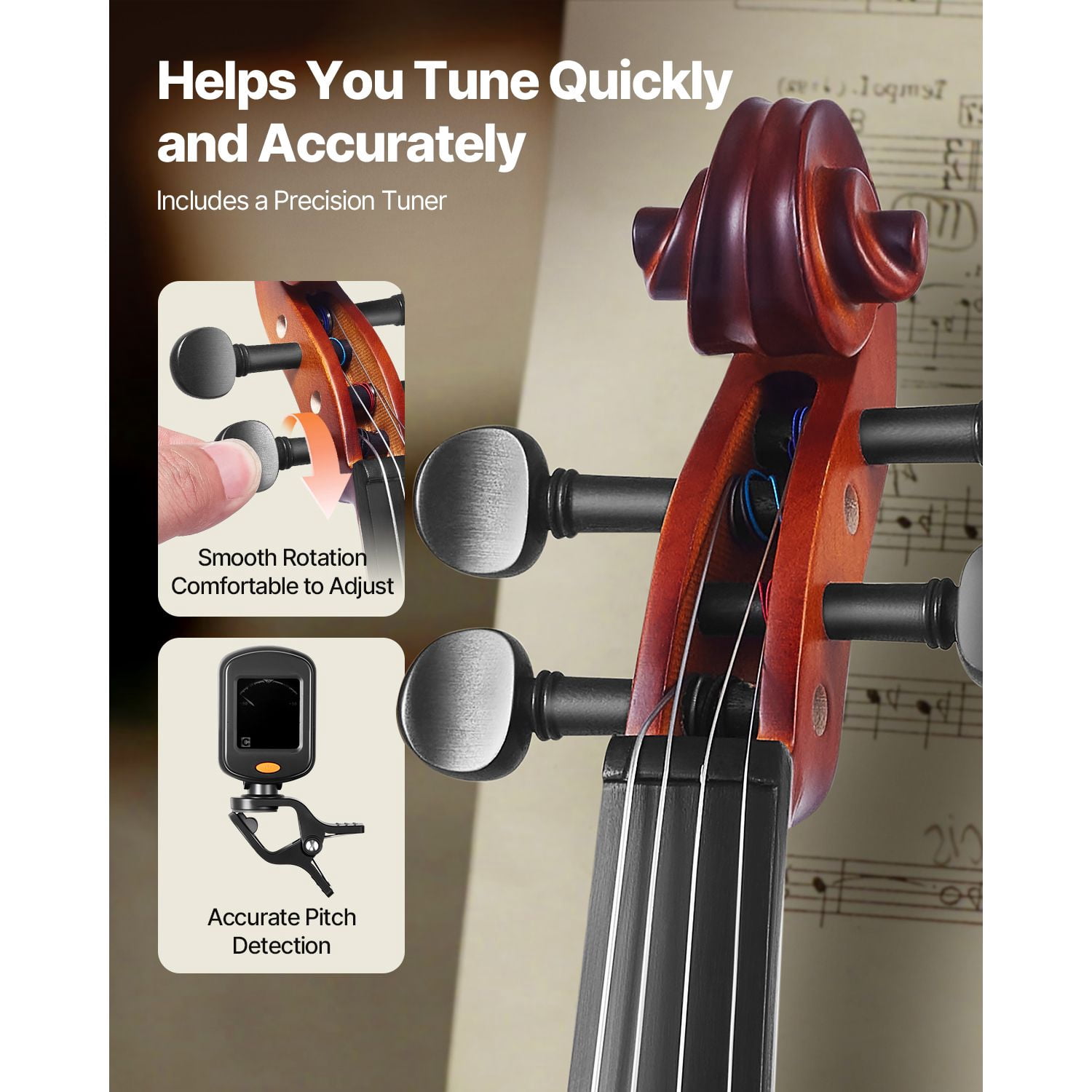 Dranite Professional 1/4 Size Solid Wood Violin Set for Beginners - Includes Protective Case & Rosin (Classic Brown)