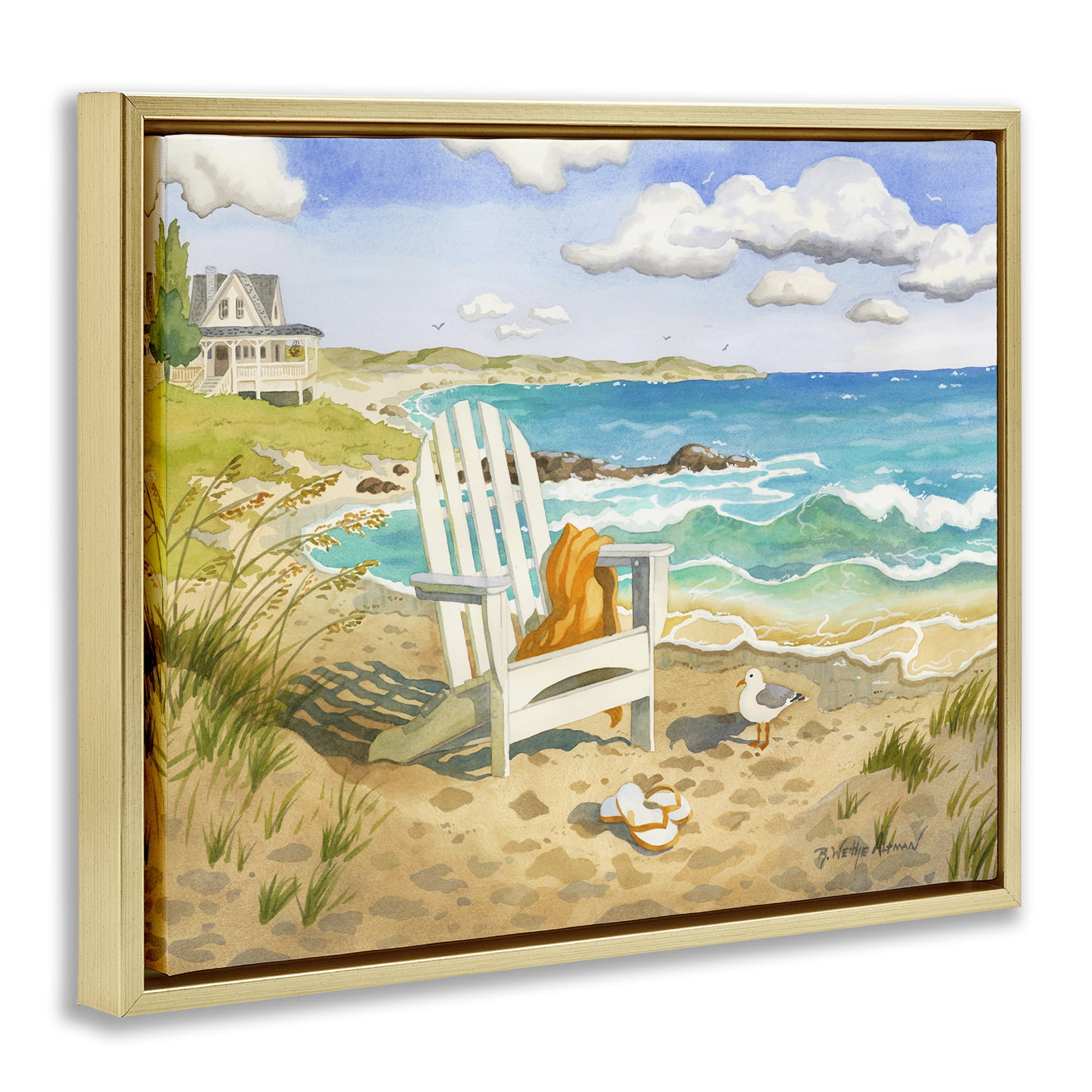 Stupell Industries Waiting For You by Beach Gold Framed Floater Canvas Wall Art, design by Robin Altman