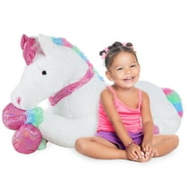 Best Choice Products 52in Kids Large Plush Unicorn, Life-Size Stuffed Animal Toy w/ Rainbow Details - White Faux Fur