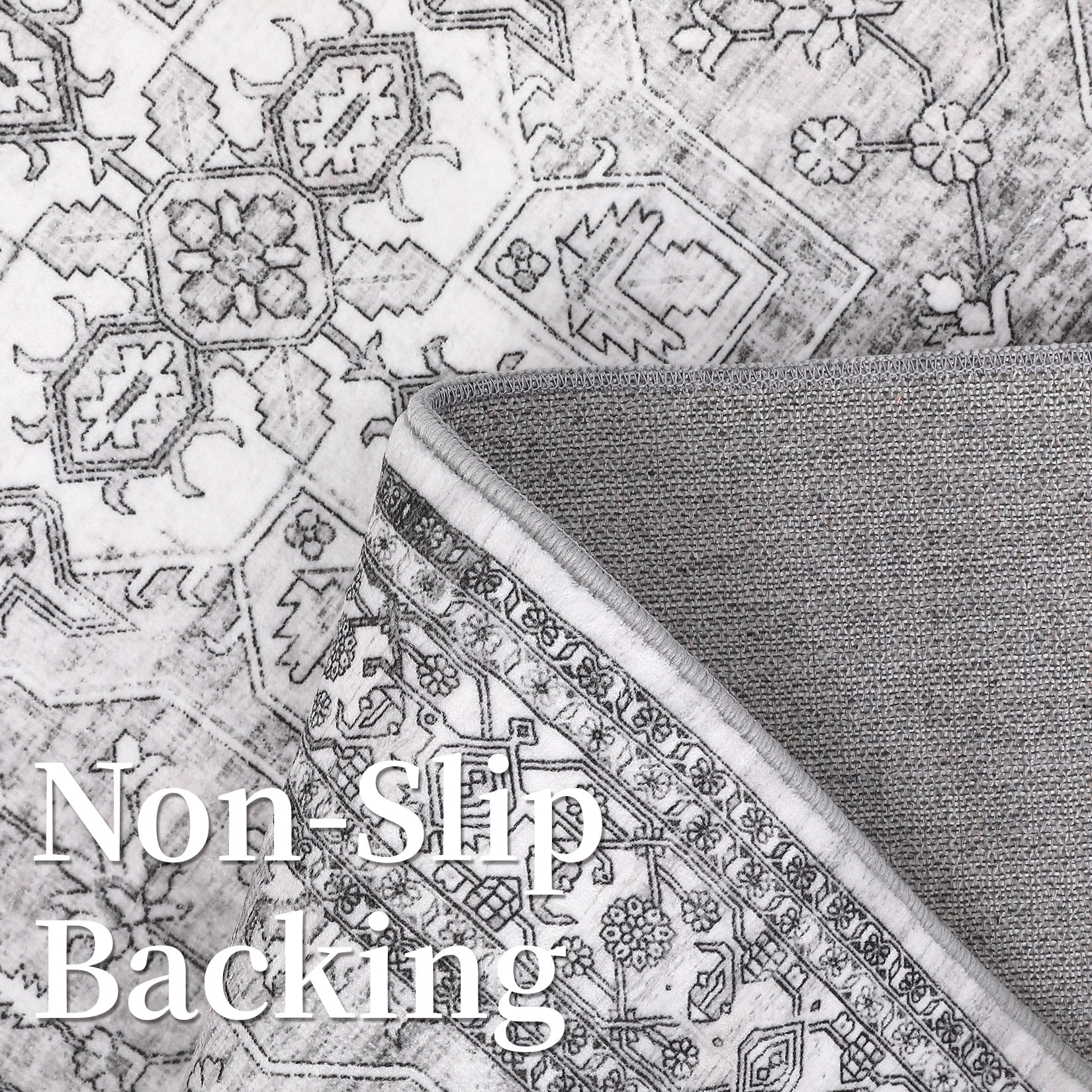 HOMERRY Washable Area Rug 9' x 12' Rug for Living Room Floral Pattern Carpet, Gray