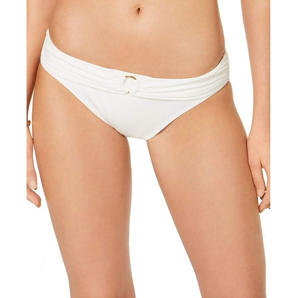 Michael Michael Kors Women's Shirred Hardware Logo-Ring Bikini Swim Bottom (White, X-Large)