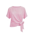 thumbnail image 4 of Admvng Women's Gingham Blouse Short Sleeve Side Tie Knot Waist Cropped Plaid Casual Tops, 4 of 5