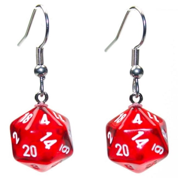 Chessex Dice: Hook Earrings - Translucent Red Mini-Poly d20 Pair