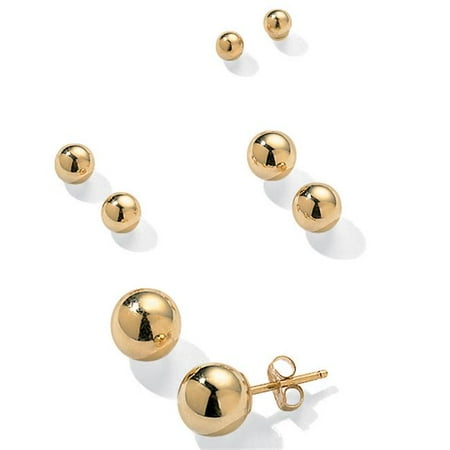 PalmBeach Jewelry 21687 14k Yellow Gold 4 Pairs Ball Stud Earrings Set