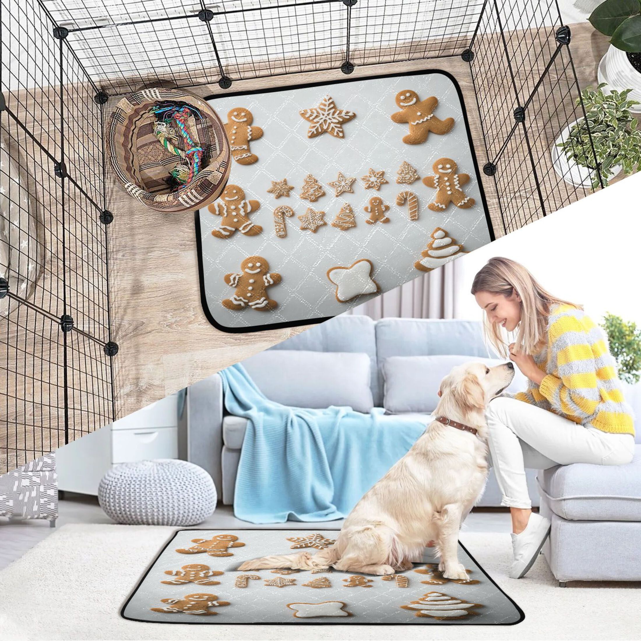 IAUYY Washable Pee Pads for Dogs Smallx3 Absorbent and Leak-Proof Non-Slip Reusable Puppy Pee Pads for Dogs Applicable to Playpen Potty Crate Snowflakes Characters