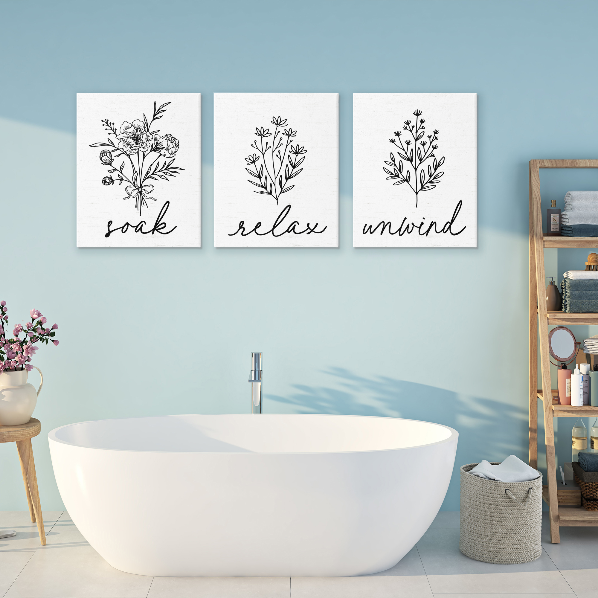 Bathroom Herbs for Relaxation 3 Piece Canvas Wall Art Set, design by Lettered and Lined
