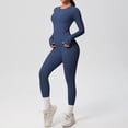 thumbnail image 2 of Afdoent Women 2 Piece Workout Sets Solid Color Breathable Yoga Long Sleeve And High Waisted Pants Workout Running Gym Fitness Activewear Outfit Gym Outfits, 2 of 5