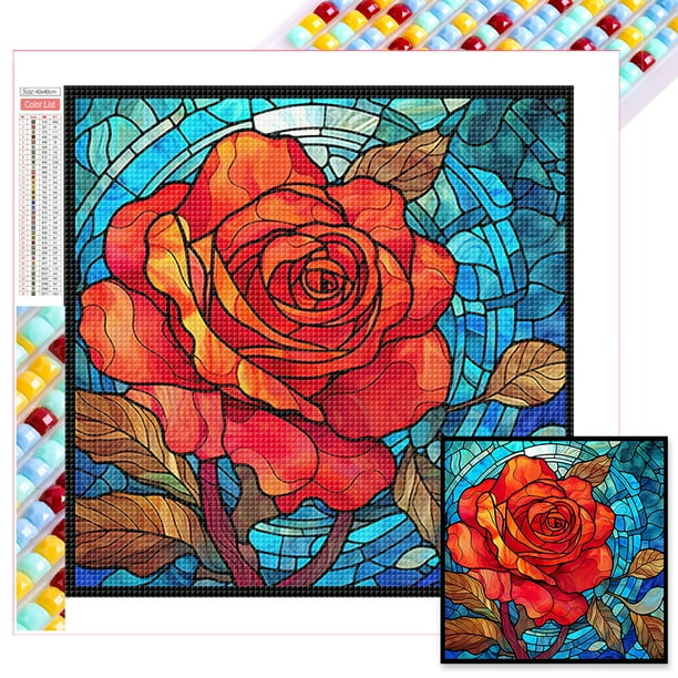 (ZQA3129) Pintura Vidrio Con Diamantes Completos Flores Flores Y Plantas Serie Cuadrada Pintura Diamantes Resina 40*40 CM Tamaño Lienzo 45*45 CM