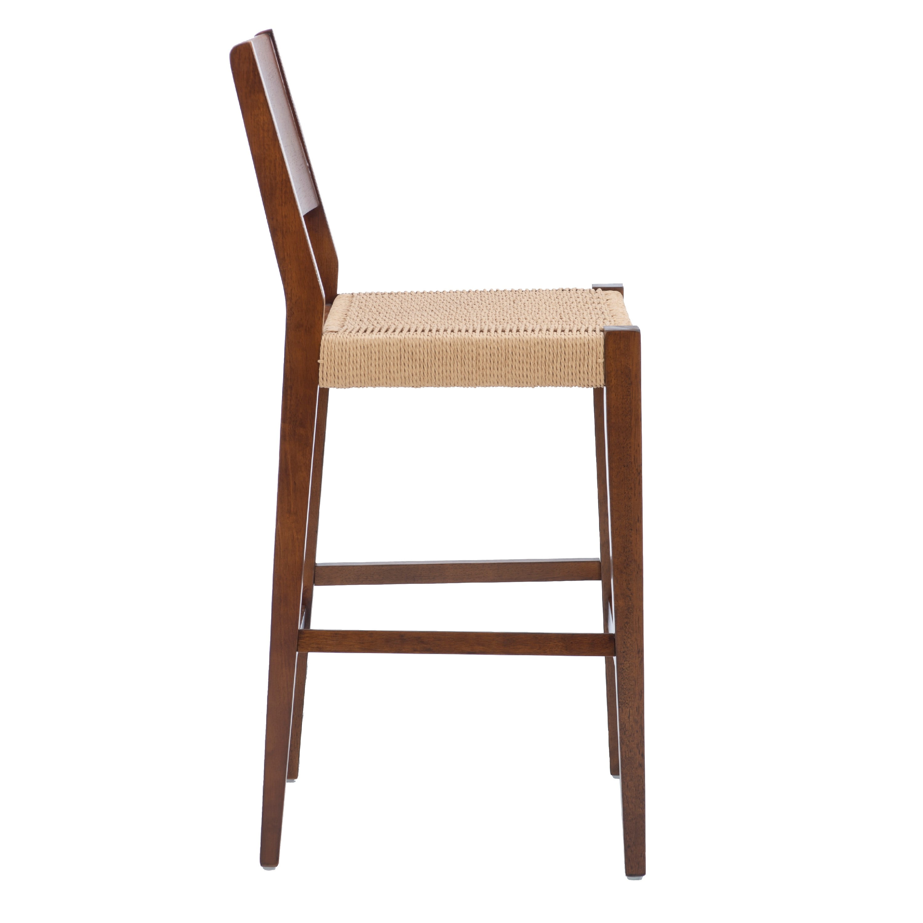 Powell Crawford 29" Indoor Wood Bar Stool with Handwoven Rope Seat, Set of 2, Brown/Natural