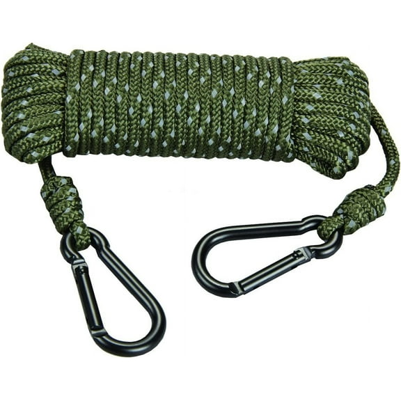 Hunters Specialties 30ft Heavy Duty Reflective Treestand Rope - Hunting Large-Diameter Rope with 2 Carabiner Clips