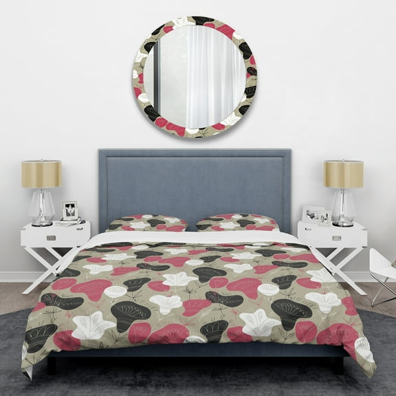 Designart 'Folk flowers hand drawn pattern' Mid-Century Modern Duvet Cover Set