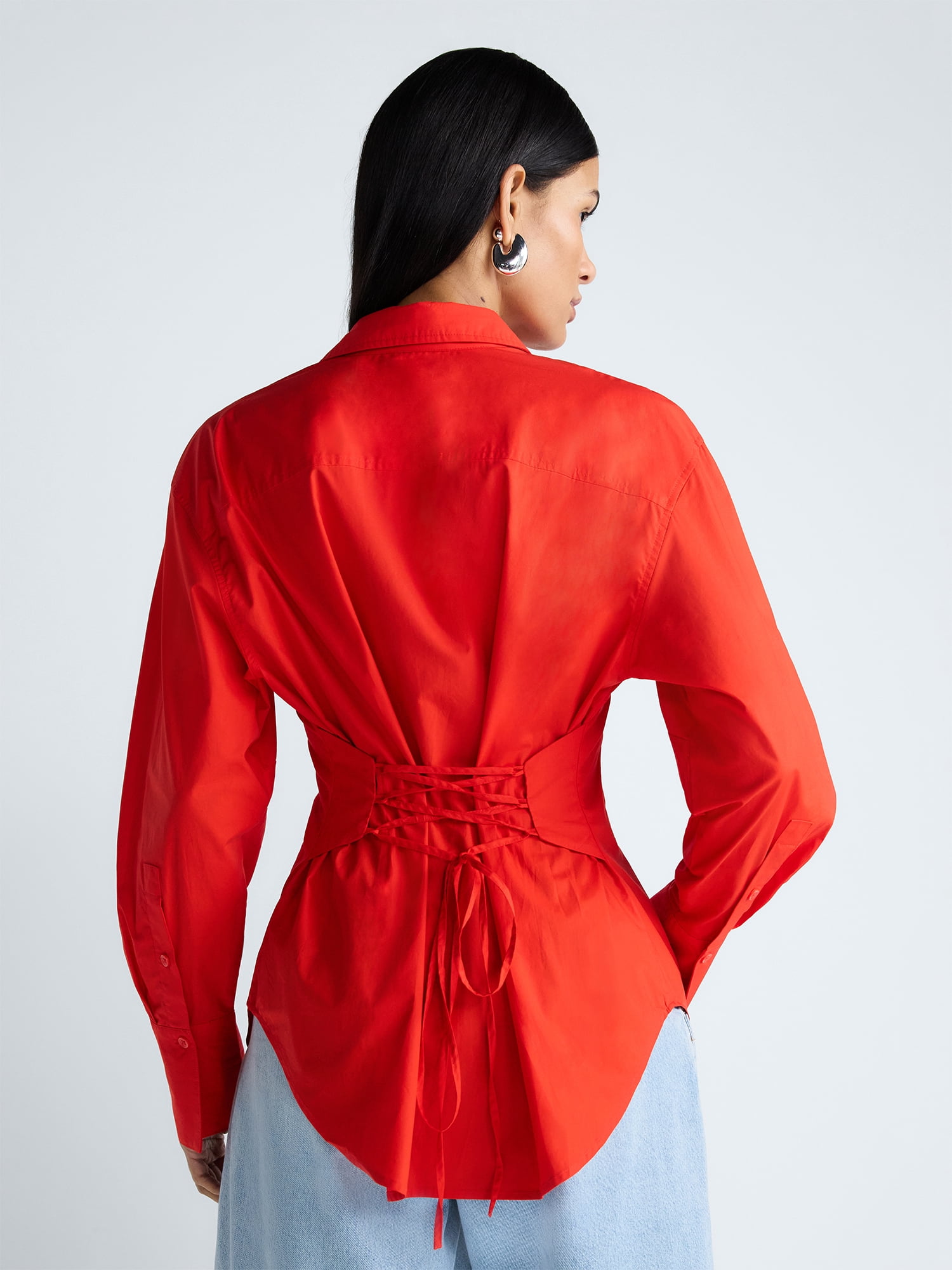 Devil Wears Prada Scoop Collection Women's and Women's Plus Lace Up Cotton Shirt, Sizes XS-4X