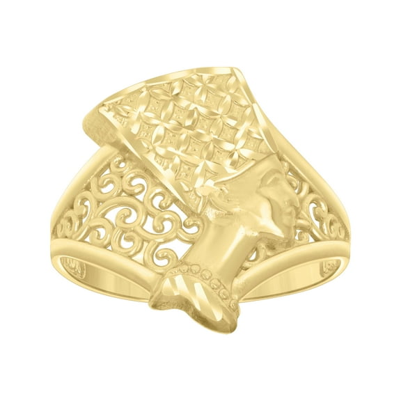 10kt Real Yellow Gold Womens Diamond-Cut Nefertiti Egyptian Ring