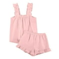 thumbnail image 5 of Puntoco Flare Leg Pants for Women Women'S Casual Solid Color Sleeveless Ruffled Shorts Set Casual Pajamas Sleeveless Collar Top/Shirt Set On Clearance Pink 8(L), 5 of 7