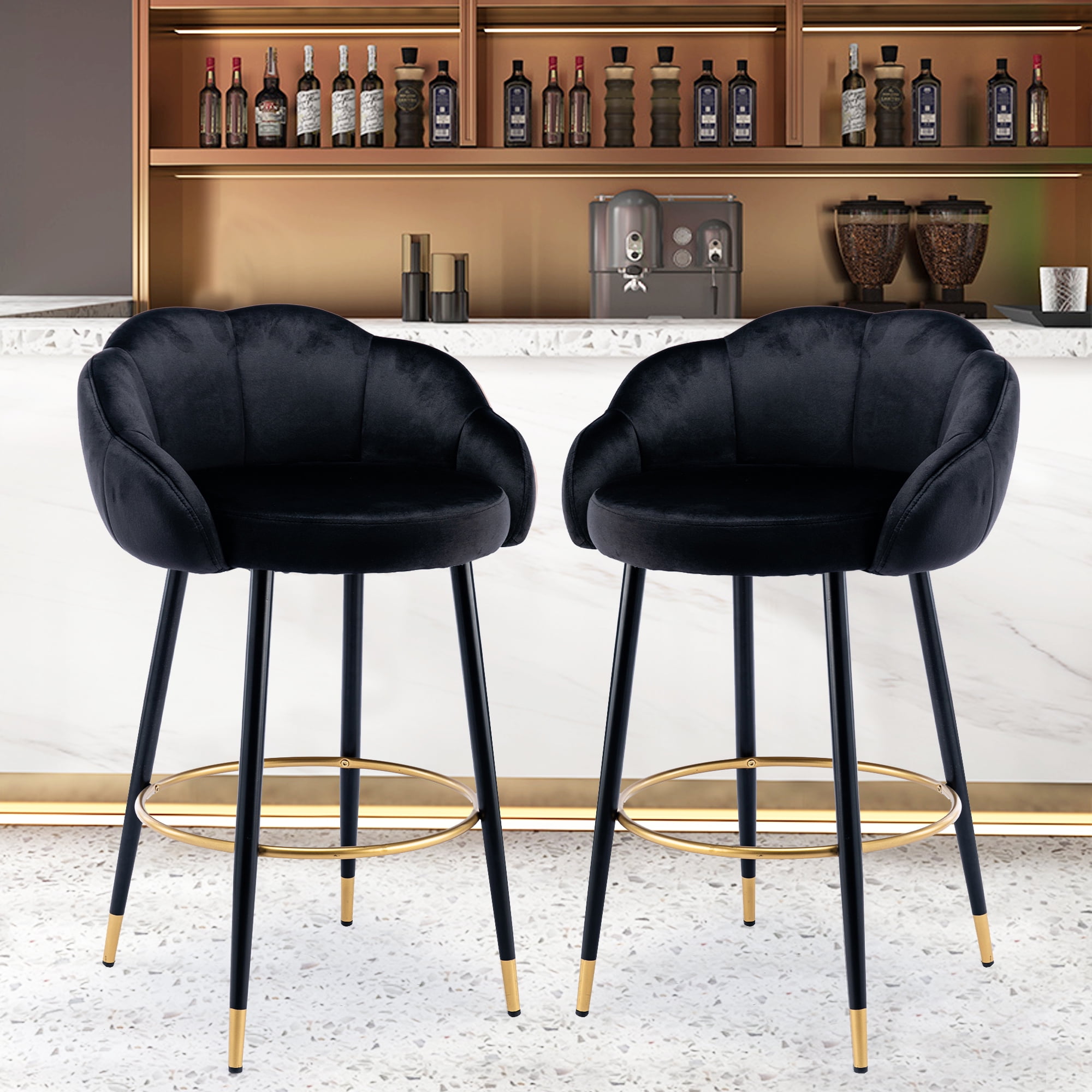 Resenkos Bar Stools Set of 2,with Back and Footrest Counter Height Dining Chairs,Black