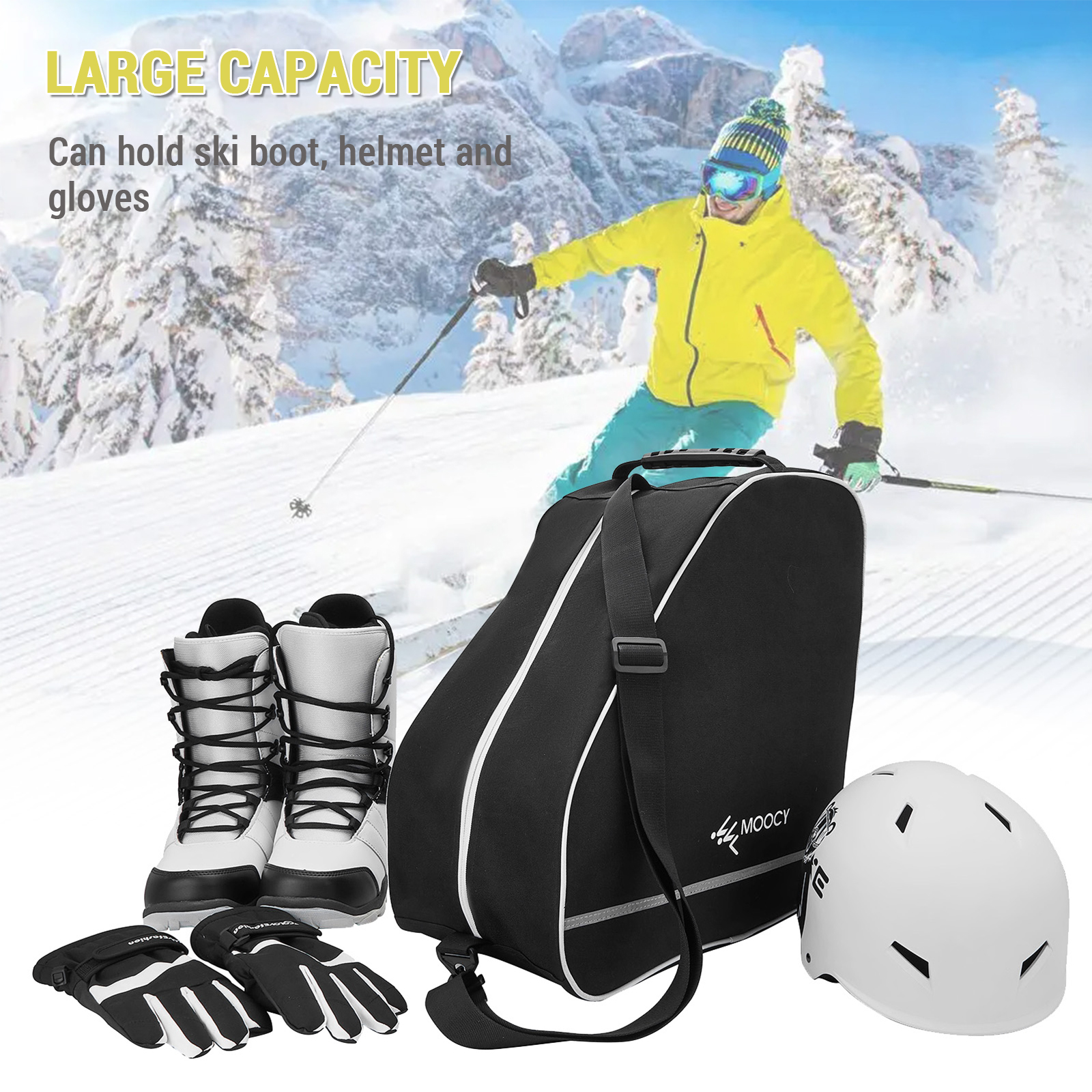 Moocy Ski Boot Bag -Ski Boots Snowboard Boots Bag Waterproof Travel Boot Bag for Ski Helmets, Goggles, Gloves, Ski Apparel & Boot Storage