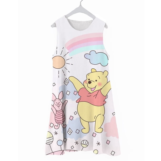 Winnie the Pooh Tigger verano globo playa niñas vestido 3D patrón lindo rosa sin mangas vestido corto Mini vestido camiseta sin mangas Dress130 Gao Jinjia LED