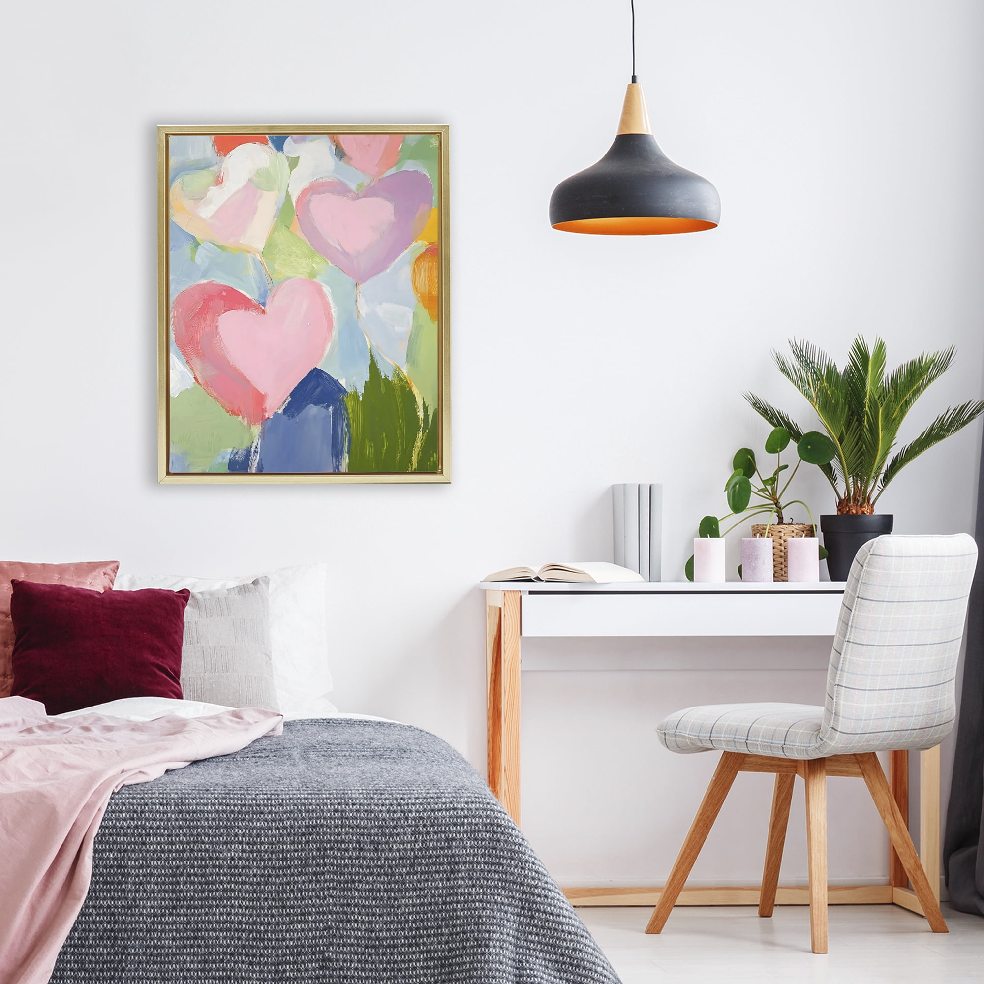 Stupell Industries Pink Hearts Abstraction Gold Framed Floater Canvas Wall Art, design by The Prints Vibe