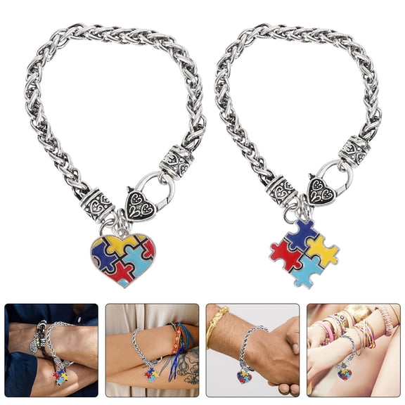 ETHZZLE 2Pcs Fashionable Autism Bracelet Lightweight Zinc Alloy Hand Chain for Decor