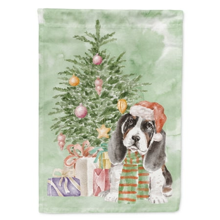 Christmas Basset Hound Puppy Flag Garden Size 11.5 in x 15 in