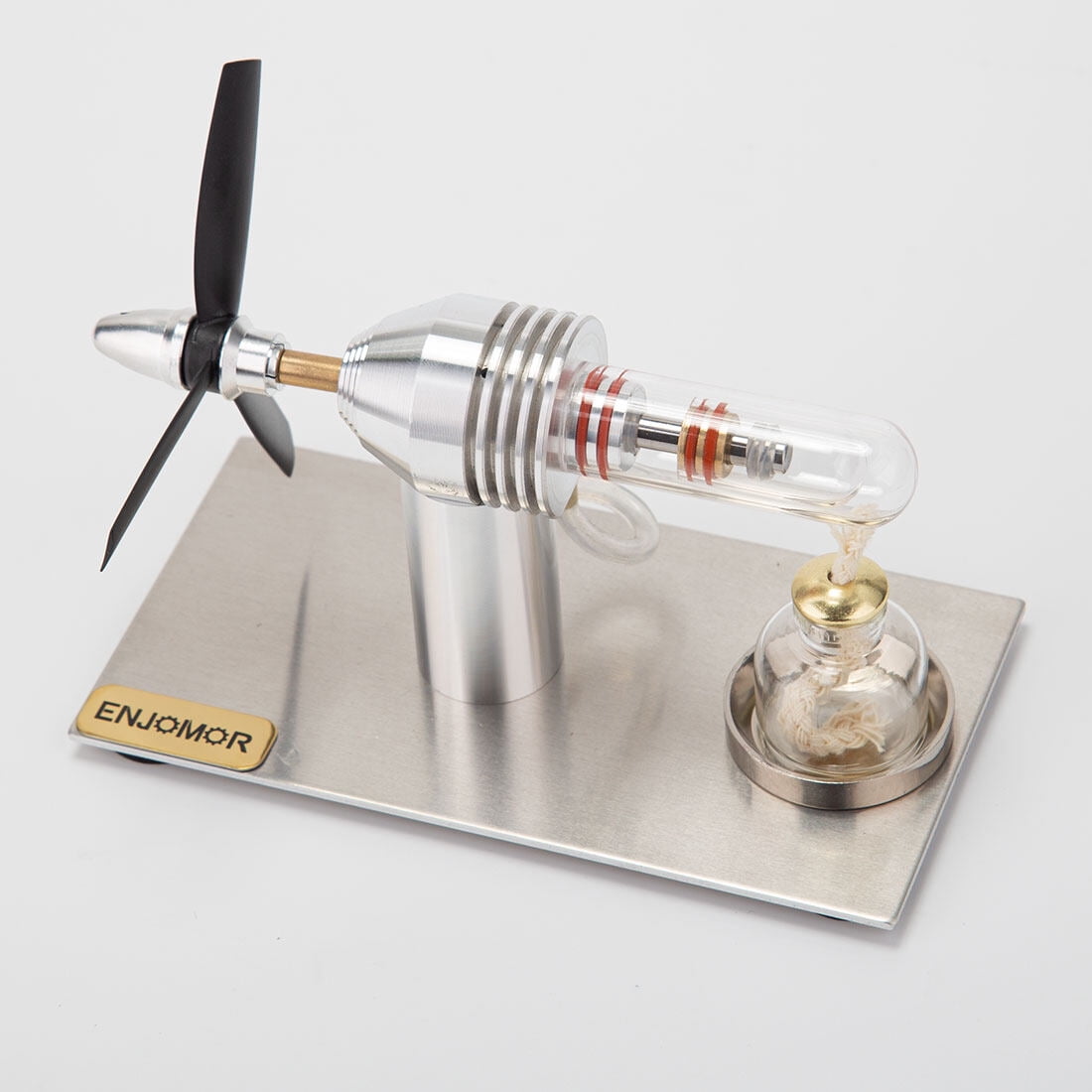 3-Blade Propeller Stirling Engine Model with Quartz Heating Tube & Alcohol Lamp, Science Experiment Display for Adults