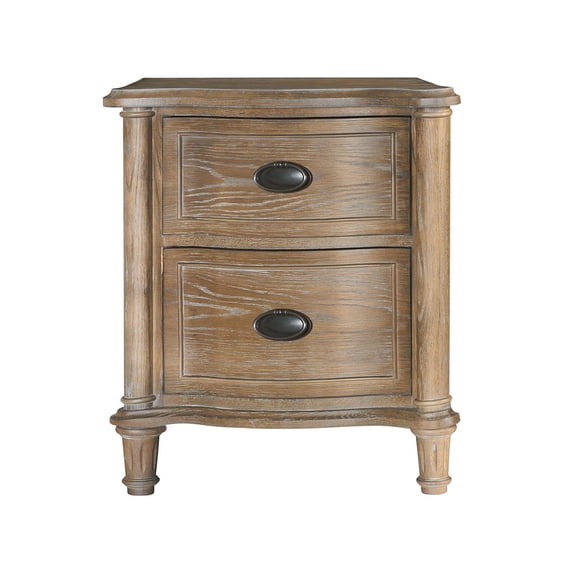 Oak Veneer Nightstand with Self-Closing Drawers