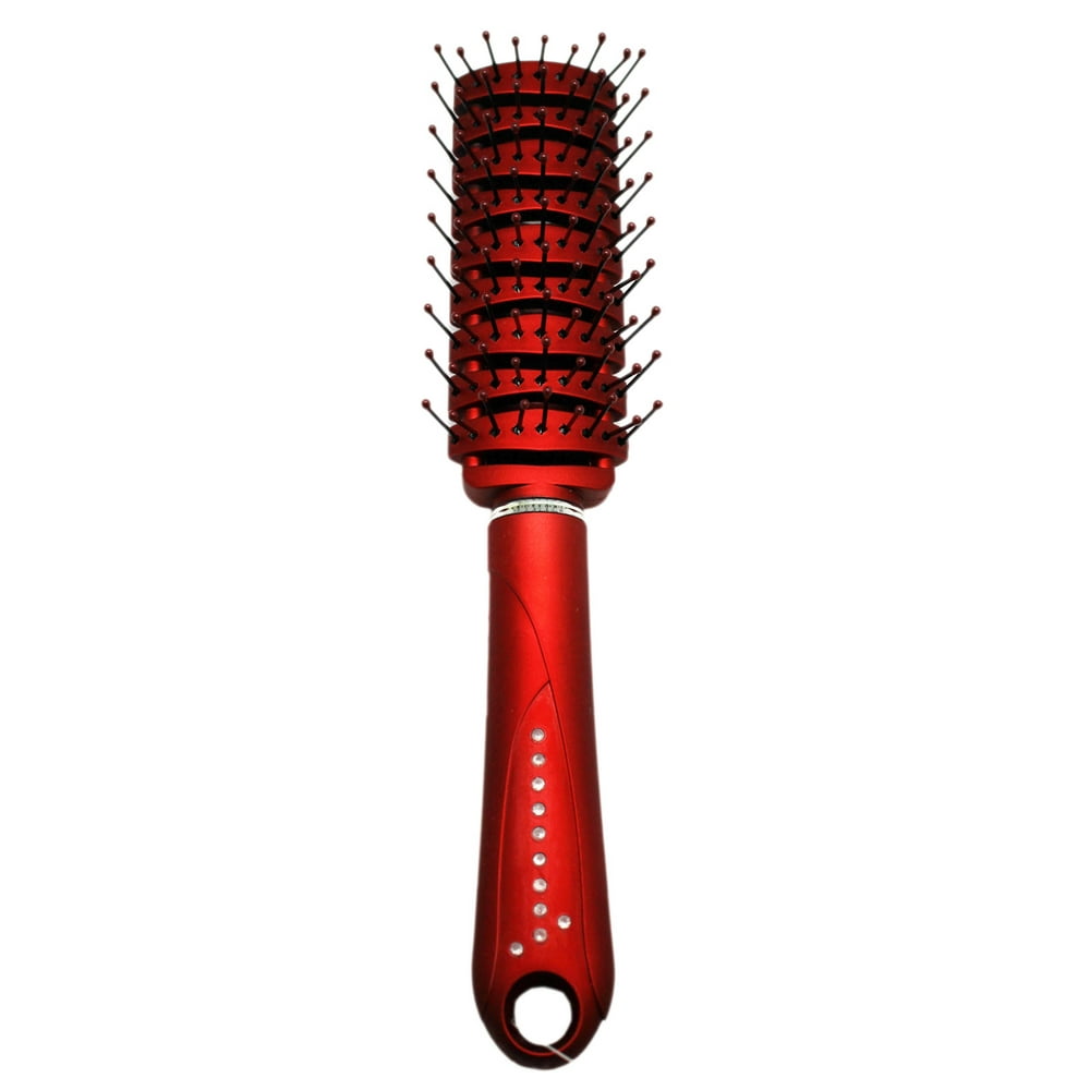 Widely Spaced Teeth Red Colored Hairbrush w/Rhinestone Handle Walmart