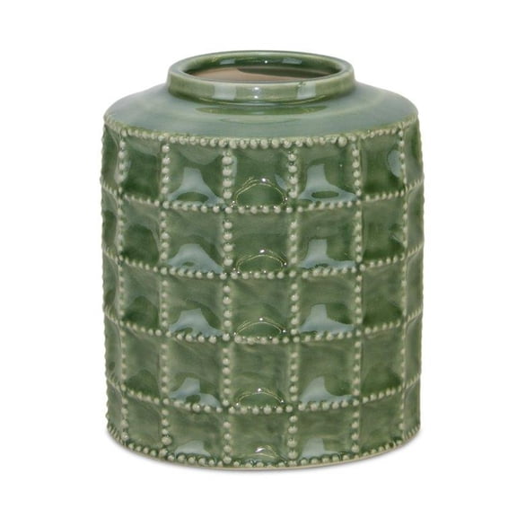 Melrose 6.75" Green Geometric Glazed Vase
