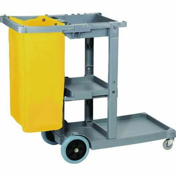 Janitor's Cart, Plastic, 4 Shelves, 1 Bin, 19" x 45" x 39", Gray | Bundle of 2