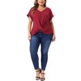 thumbnail image 2 of Agnes Orinda Women's Plus Size Tops Twist Knot V Neck Short Sleeve Summer Casual Blouses 4X Burgundy, 2 of 6