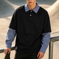 thumbnail image 7 of TOUMENY Men's Plaid Shirts Casual Button Down Long Sleeve Oversized Tops Lightweight Fashion Solid Lapel Collar Pullover Tee Black M, 7 of 7