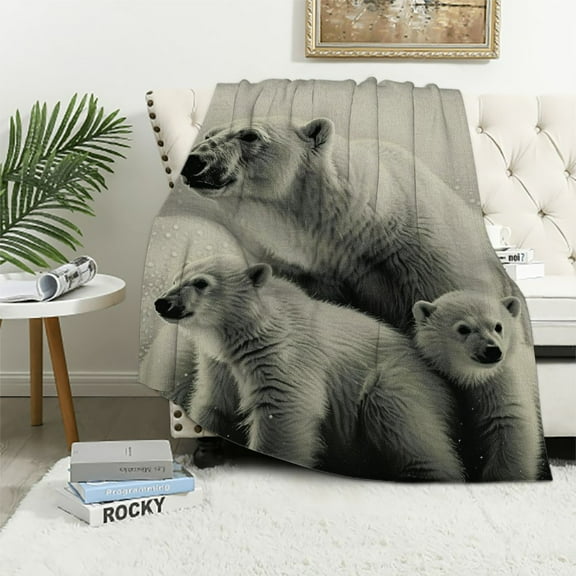 Orinice Polar Bear Cubs Snow Warm Lightweight Blanket Soft Fleece Blankets for All Seasons - Decorative Throw Blanket for Living Rooms, Sofa, Office - Multiple Sizes Available 40x50in