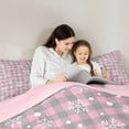 thumbnail image 6 of Manfei Xmas Snowflake Bedding Comforter Set,Geometric Plaid Twin Comforter Sets,Pink Gray Bedding Set For Girls,Ultra Soft Home Decor Reversible,2pcs, 6 of 9