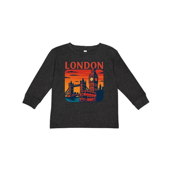Inktastic London Skyline Big Ben Tower Bridge Sunset Boys or Girls Long Sleeve Toddler T-Shirt
