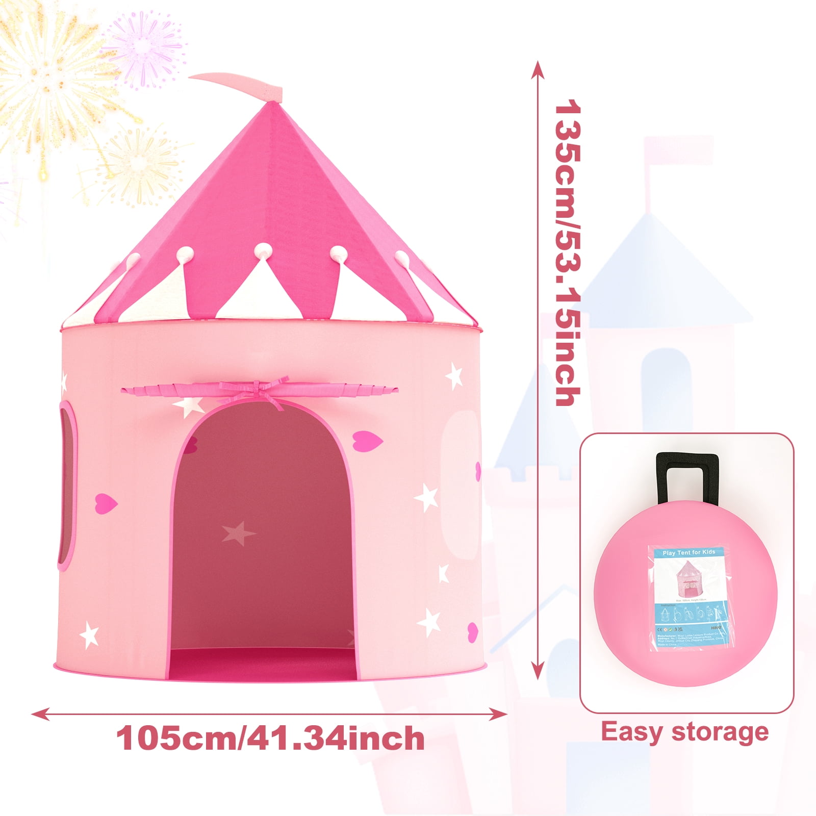 XJD Princess Castle Play Kids Tent for Girls Toddlers Portable Pop Up Play Teepee Indoor and Outdoor Playhouse Gift for Kids Girls Toys Birthday Gifts, Pink