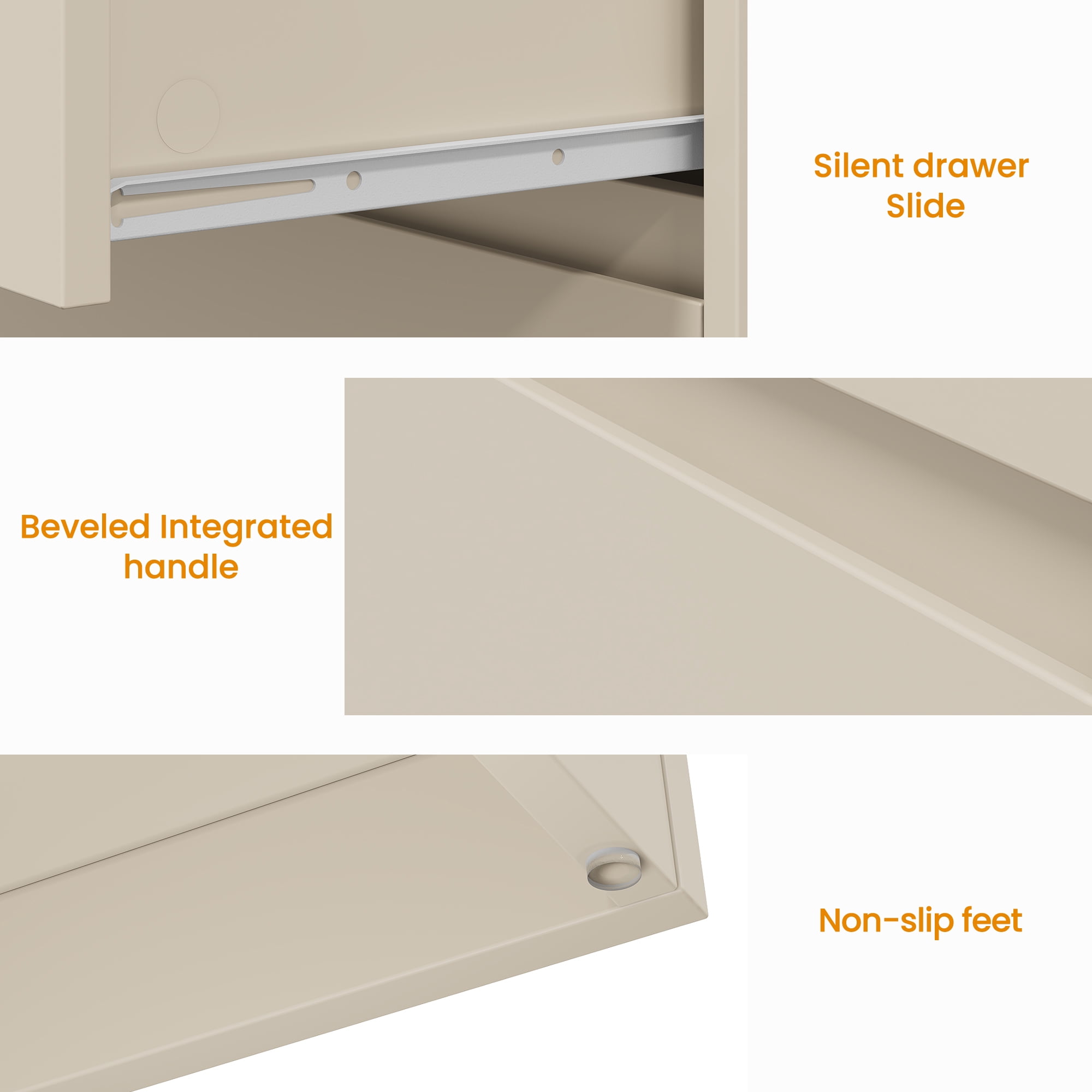 May in Color Wide Nightstand with 3 Drawers Set of 2, Nightstand for Bedroom, Large End Table Bedside Table for Home and Office, Beige