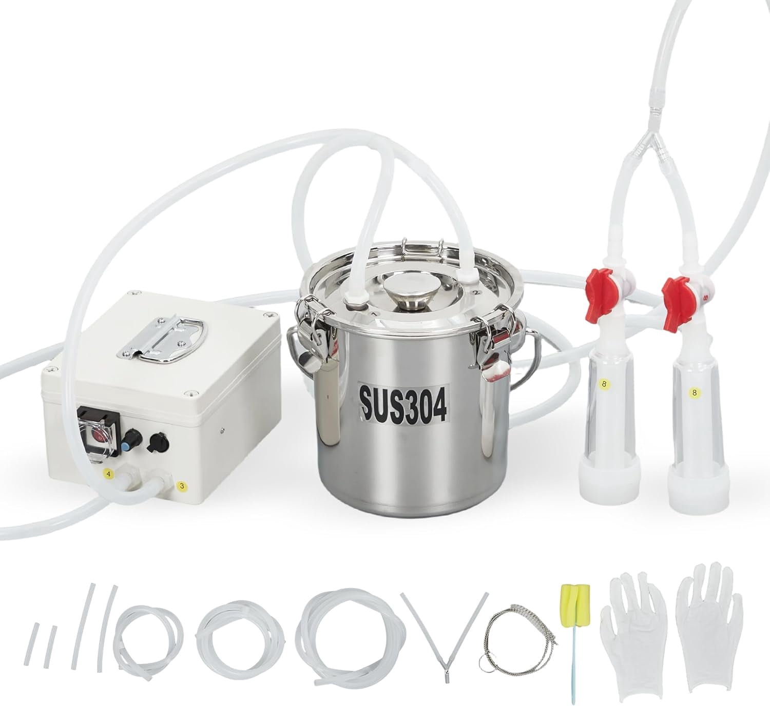 Historyli 3L Goat Electric Milking Machine, Portable Automatic Breast Pump with 2 Teat Cups, Stainless Steel Bucket