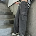 thumbnail image 4 of uublik Girls Wide Leg Jeans Loose Cargo Baggy Jeans Casual Wide Leg Pants Trousers Gray Size 8-16, 4 of 5