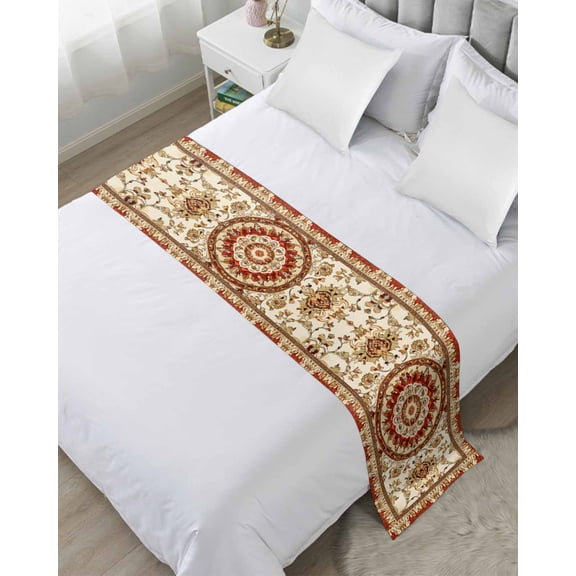 Xipuska Burnt Orange Boho Bed Runners for King Size Bed, Decorative Bed Throws for Foot of Bed, Beige Brown Ethnic Tribe Bed Runner Sofa Throw Bedding Scarf Protector Slipcover for Bedroom/Hotel