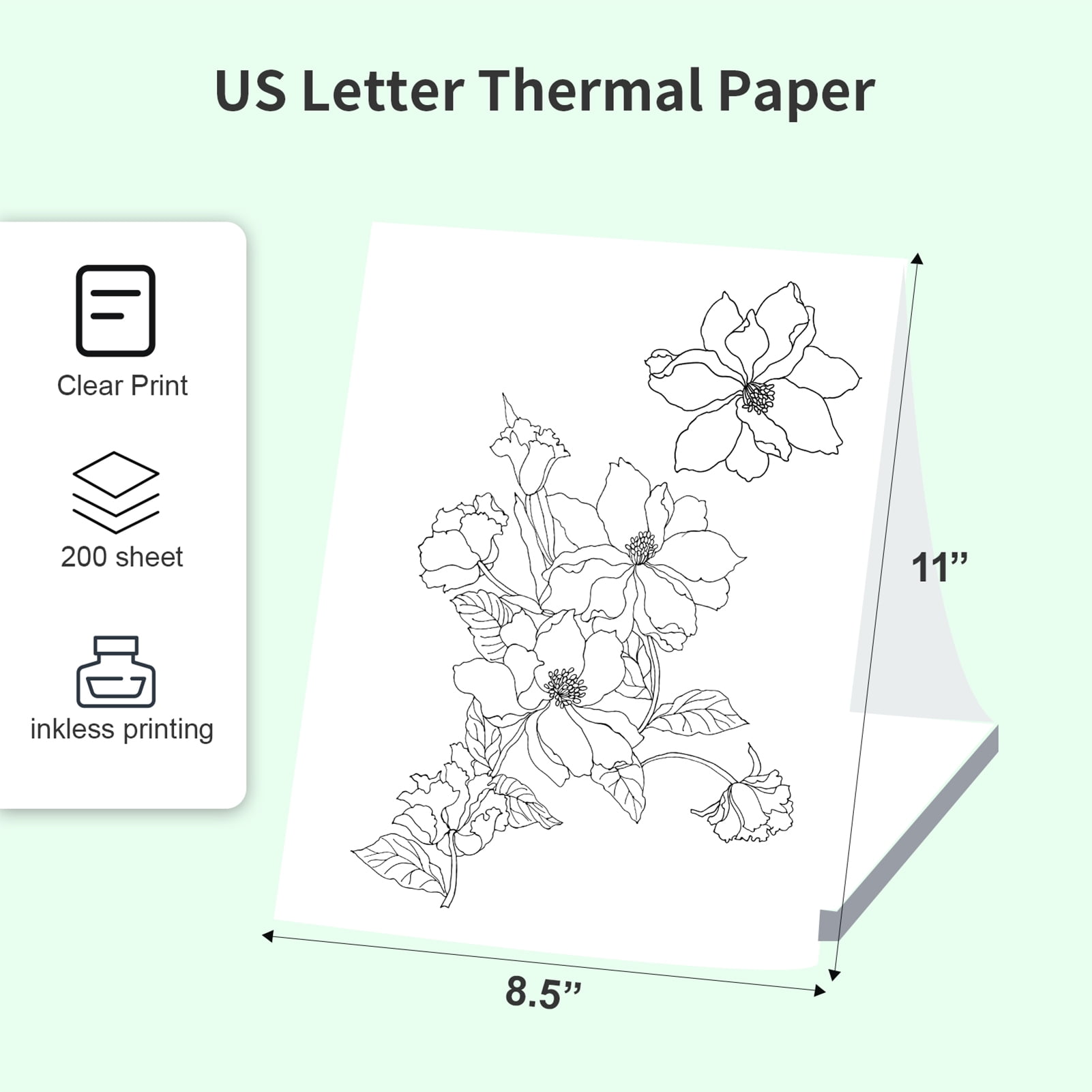 Bisofice A4 folding thermal printing paper,Thermal Paper 200 Paper 200 Sheet Letter Paper - And Oil-proof Document Sheet Letter Paper Printer Bpf-free Waterproof Office Size- 216x279mm(8.5x11inch)