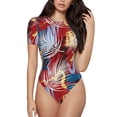 thumbnail image 2 of Uemuo Hawaiian Style Pattern Women's One Piece Short Sleeve Swimsuit Rash Guard Surfing Modest Quick-drying Swimsuit Beach Essentials-Large, 2 of 9