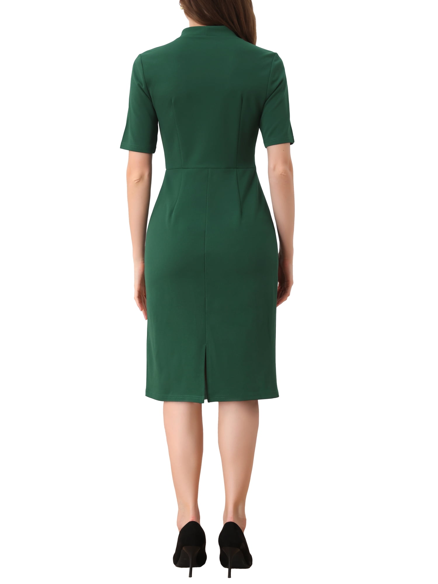 INSPIRE CHIC Women's Sheath Dress V Neck Short Sleeves Wear-to-Work Bodycon  Midi Dresses XS Dark Green - Walmart Business Supplies