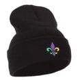 thumbnail image 4 of Mardi Gras Fleur de Lis Embroidered Long Beanie - Black OSFM, 4 of 5