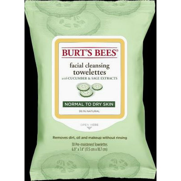 Burt's Bees Facial Cleansing Towelettes, Cucumber and Sage 30 ea
