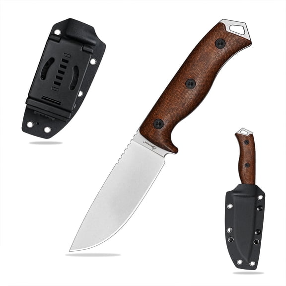 SDOKEDC Full Tang Fixed Blade Knife, DC53 Steel, Micarta Handle, Kydex Sheath, EDC Outdoor Tool