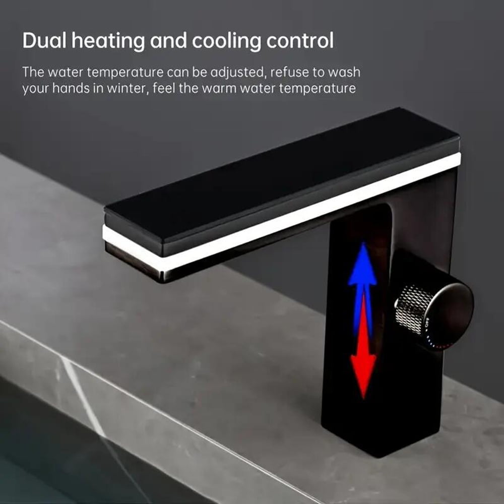 Black Bathroom Sink Faucet 1 Hole LED Temp Display Lavatory Vanity Mixer Taps